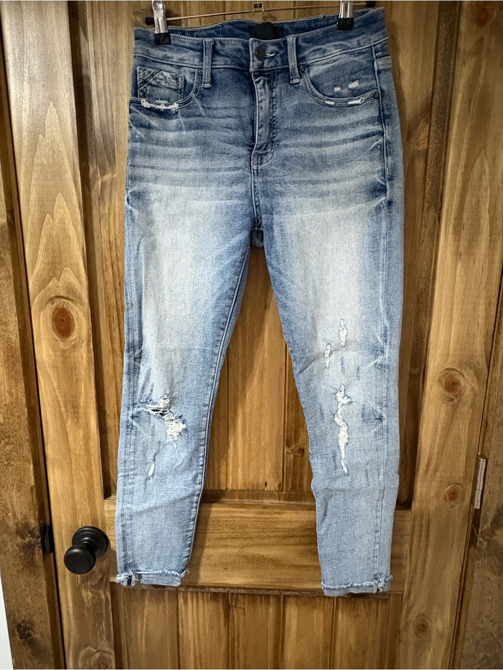 Buckle black ankle skinny jeans distressed cuffed hem light wash size 27